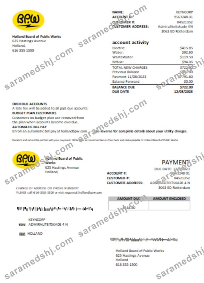 Holland BPW utility business bill,  SCR